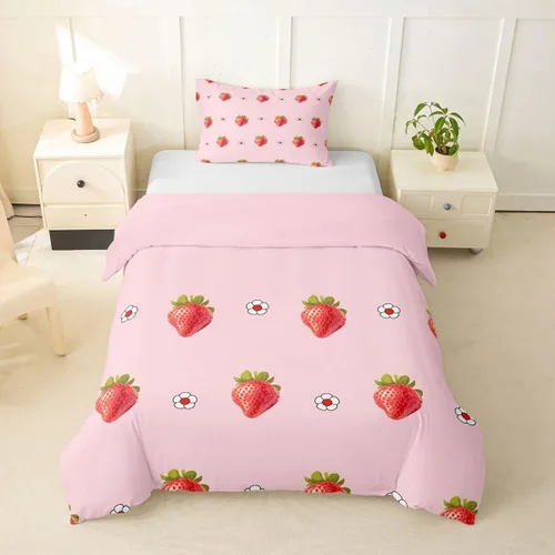 Miniatura 23 de Funda de Edredón Rosa Tamaño Queen para Niñas con Rayas Blancas, Juego de Ropa de Cama Decorativa, Funda de Edredón de Estilo Simple y Moderno
