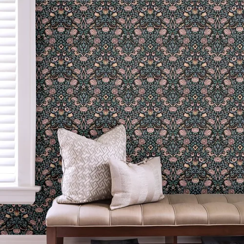 Miniatura 5 de Blooming Wall DPYC42 William Morris - Papel tapiz autoadhesivo y removible, autoadhesivo, diseño de flores y tulipanes (17.7 x 118 pulgadas, azul)