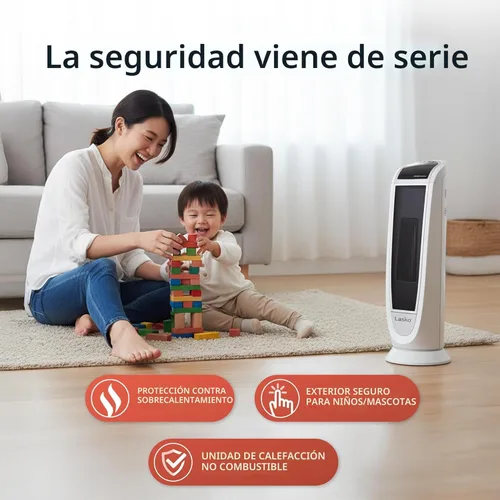 Miniatura 4 de Lasko 5165 - Calentador de torre de cerámica digital oscilante para el hogar con protección contra sobrecalentamiento, temporizador y control