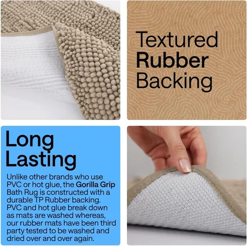 Miniatura 318 de Gorilla Grip - Tapete de baño de felpilla gruesa, suave y absorbente, secado rápido, de microfibra, con reverso de caucho, para piso de ducha, Nube