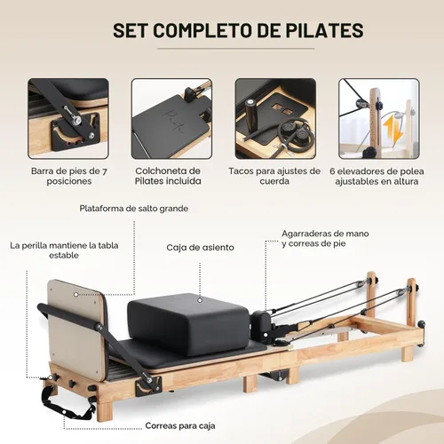 Miniatura 5 de PAETA - Máquina reformadora de pilates plegable de madera de 92 pulgadas con resortes, máquinas de pilates para uso doméstico y estudio