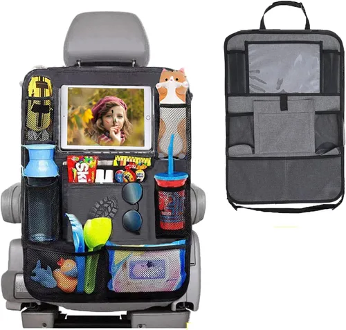 Organizador de asiento trasero de automóvil con soporte para tableta, 1 protector de asiento trasero con 9 bolsillos de almacenamiento, accesorios