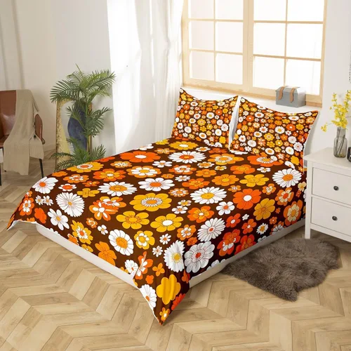 Miniatura 2 de Juego de ropa de cama Groovy de los años 60 y 70 para niños, funda de edredón retro de flores hippie para niños, adolescentes, vintage, bohemio