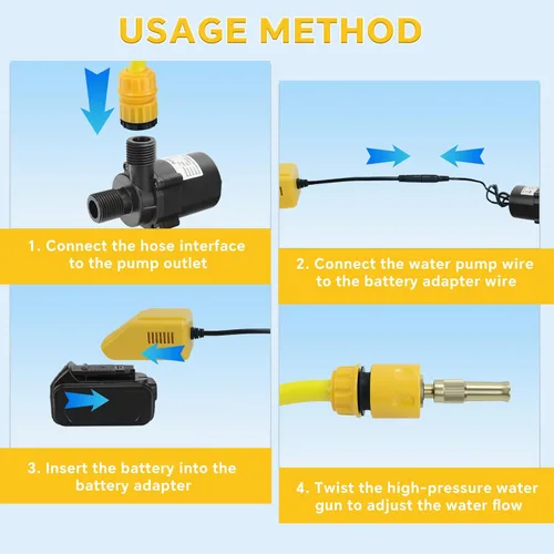 Miniatura 6 de Bomba de agua sumergible para batería Dewalt de 20 V, mini bomba de agua silenciosa sin escobillas, elevación máxima 8M 1100L/H para jardín, piscina