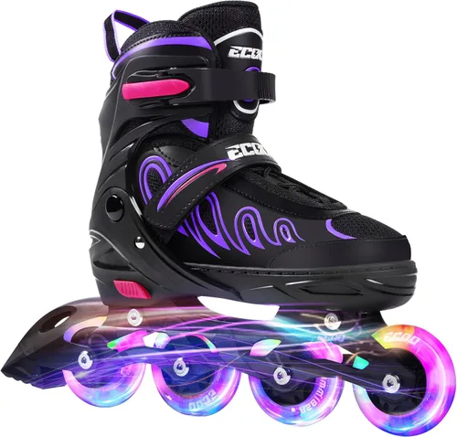 Patines en línea para niñas y niños de 5 a 8 años, 8 a 12 años, ruedas iluminadas, tamaño ajustable, para niños, adultos, mujeres, exteriores Púrpura