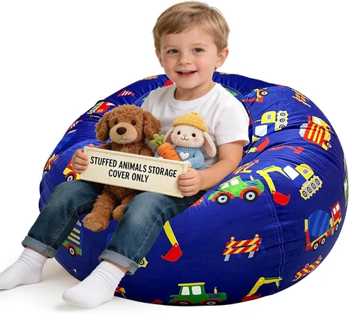 Miniatura 7 de Lukeight - Puf de almacenamiento de animales de peluche para niños, funda para puf de dinosaurio con cremallera para organizar la habitación