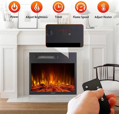 Miniatura 4 de Calentador eléctrico integrado de 23 pulgadas, chimenea independiente empotrada, control remoto, pantalla táctil, velocidad de brillo de llama