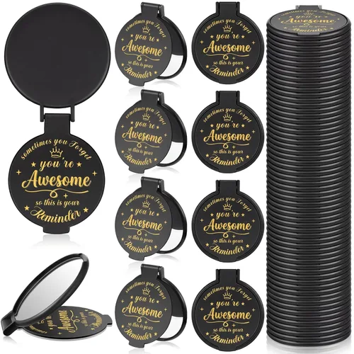 Miniatura 18 de 18 piezas de espejo compacto inspirador de 2.76 pulgadas a granel para mujeres, pequeños regalos de graduación, día de la madre, fiesta, bolso, Negro