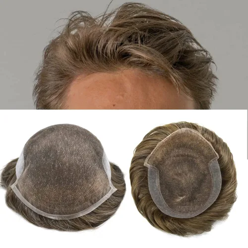 Miniatura 13 de Hombres Toupee Sistema de Cabello Humano Real para Hombres Encaje Suizo Toupee Para Hombres Nudos Blanqueados Hombres Hairpieces Pieza Para Hombres