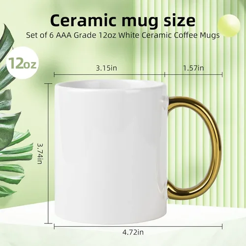 Miniatura 2 de BYCNZB Juego de 6 tazas blancas de 12 onzas, tazas blancas de sublimación, tazas de cerámica revestidas para bricolaje, para café, té, café