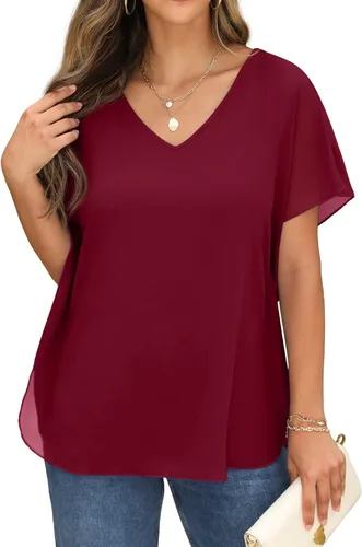 Miniatura 2 de QIXING Blusas elegantes de gasa sueltas para mujer, estilo casual de verano 2023