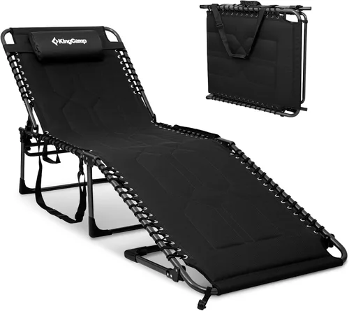 KingCamp Silla bronceadora de gran tamaño, extra ancha, acolchada, plegable, portátil, ajustable, 5 posiciones, 440 libras, tumbona resistente con