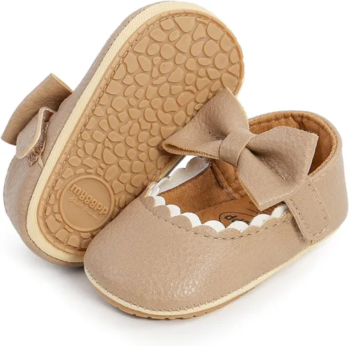 WILLFUN Zapatos planos Mary Jane para bebés y niñas con lazo, vestido de princesa, zapatos de cuna, suela de goma suave antideslizante para los