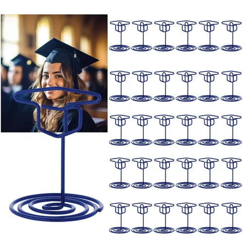 Miniatura 21 de Rtteri 30 piezas de soporte de foto de graduación con gorra de graduación de 2 pulgadas, soportes negros para centros de mesa, soportes de número