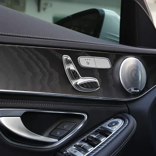 Miniatura 5 de YIWANG Adhesivo interno de lentejuelas 3D de botón de asiento de automóvil de fibra de carbono suave para Mercedes Benz C GLC Clase W205 X253