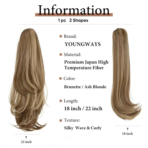 Miniatura 3 de Extensión de cola de caballo con clip de 18 pulgadas, extensiones de cabello de cola de caballo para mujeres, pieza de cabello de cola de caballo