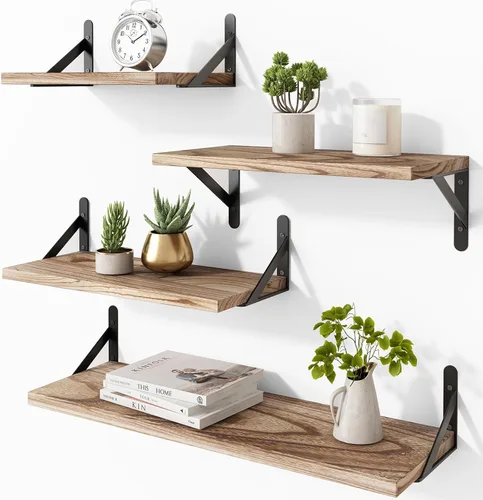 Miniatura 28 de YGEOMER - Estantes flotantes, juego de 4 unidades, color negro carbonizado, multifuncionales, montaje en pared, estantes para sala de estar, baño