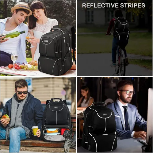 Miniatura 6 de Mochila extra grande para hombre, mochila para laptop con lonchera térmica aislada, mochila de viaje de 15.6 pulgadas con puerto de carga USB