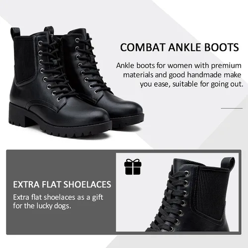 Miniatura 3 de Vepose Botas de tobillo para mujer, 16 tobilleras, estilo chelsea, con cordones, con cremallera, para mujer