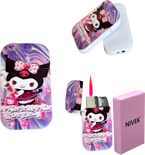 Miniatura 6 de NIVEK Kulomi Encendedor Kitty KT con llama rosa de bolsillo, recargable, Kawaii lindo, resistente al viento (Gato, Conejo, Melodía, Duffy)