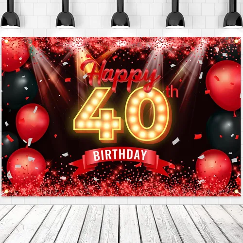 Miniatura 18 de Cartel de feliz cumpleaños 50 años, fondo rojo y negro, decoraciones de cumpleaños para mujeres y hombres de 50 años, artículos de fotografía
