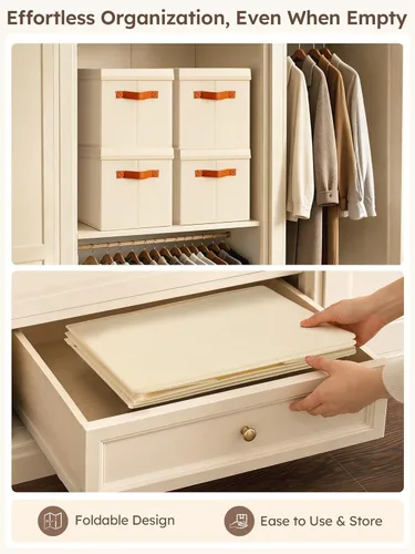 Miniatura 5 de Homsorout Contenedores de almacenamiento con tapas, cestas de almacenamiento de tela para estantes, paquete de 4 cajas decorativas plegables