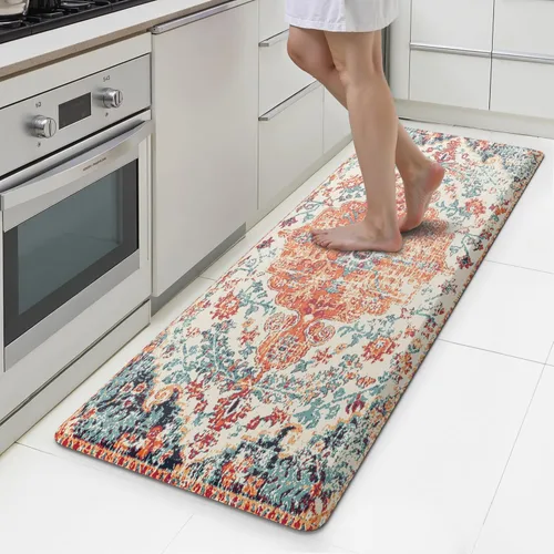 Miniatura 12 de MAYHMYO Tapete de cocina bohemio, antifatiga, étnico, acolchado, color naranja y azul, alfombras de cocina antideslizantes para cocina, suelo