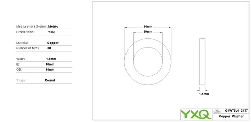 Miniatura 3 de Arandela de trituración de cobre de 0.394x0.551x0.059 in Junta de sello de anillo plano M10 (60 piezas)
