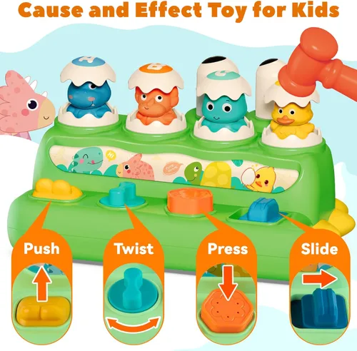 Miniatura 4 de Juguete interactivo de causa y efecto para niños pequeños de 1 a 2 a 3 años, juguetes Montessori Pop Up con botones y martillo, juguete sensorial