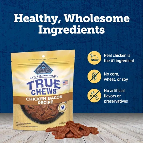 Miniatura 6 de Blue Buffalo True Chews - Golosinas para perros, hechas en EE. UU. con ingredientes naturales, receta de tocino de pollo, bolsa de 12 onzas