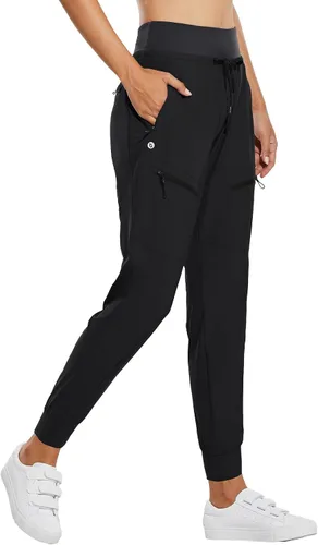 baleaf Pantalones deportivos ligeros y atléticos para mujer, de cintura alta y secado rápido, 5 bolsillos con cremallera y protección FPU 50+, para