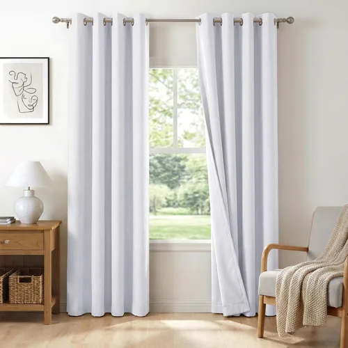 Miniatura 17 de 100% Blackout Shield Cortinas opacas de lino para dormitorio de 45 pulgadas de largo, cortinas beige con ojales para sala de estar, cortinas