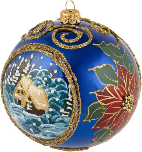 Miniatura 21 de Adorno navideño de capilla azul con soporte, bola de vidrio soplado polaco pintada a mano, bola extra grande de 8 pulgadas/200mm, adorno de fe eterna