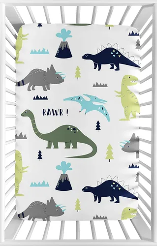 Miniatura 13 de Sweet Jojo Designs Juego de sábanas para cuna de bebé de dinosaurio moderno azul y verde, suave, para recién nacido, se adapta a colchón estándar