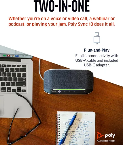 Miniatura 5 de Poly Sincronización de 10 altavoces USB (Plantronics) - Altavoz portátil dos en uno para llamadas de audio/videoconferencia y música - Alimentado