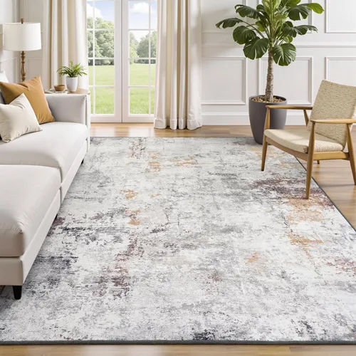 Miniatura 31 de Rugflix Alfombras de área de 8 x 10 pies para sala de estar, alfombra grande lavable, resistente a las manchas, pelo bajo, alfombra oscura moderna