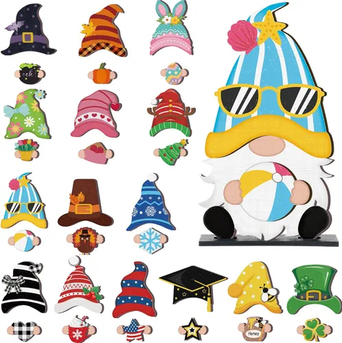Miniatura 12 de Blulu 32 piezas intercambiables de gnomos de madera para decoración de verano del 4 de julio, gnomos patrióticos de bienvenida, decoración