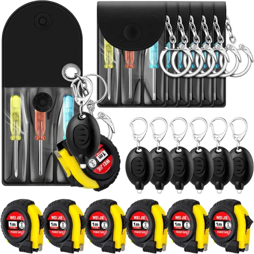 Miniatura 11 de Jutom Juego de 18 llaveros con mini destornillador, cinta métrica, luces LED, regalo para el día del padre, a granel para hombres adultos (colorido)