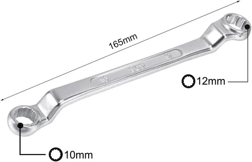 Miniatura 2 de uxcell Llave de extremo de caja doble con compensación de 10 mm x 12 mm, 12 puntos, métrica, cromada, acero Cr-V