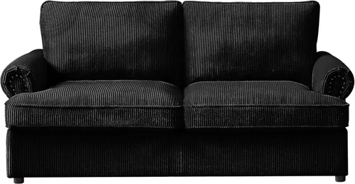 Miniatura 5 de Sofá cama reversible con cómodo colchón de espuma viscoelástica, sofá extraíble de pana convertible de tamaño matrimonial para sala de estar, Negro