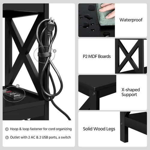 Miniatura 7 de Yaheetech Mesa de entrada con estantes de almacenamiento, mesa consola con tomas de corriente y puertos USB, mesas de sofá estrechas de madera