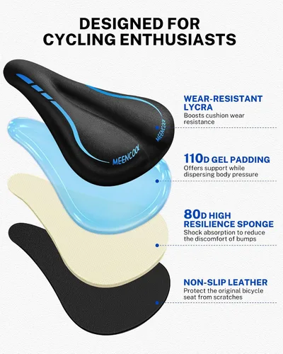 Miniatura 4 de MEENCOOL Bike Seat Cushion - Gel Padded Bike Seat Cover for Men Women Comfort, Adjustable Velcro Secure Bicycle Seat Cushion Compatible with