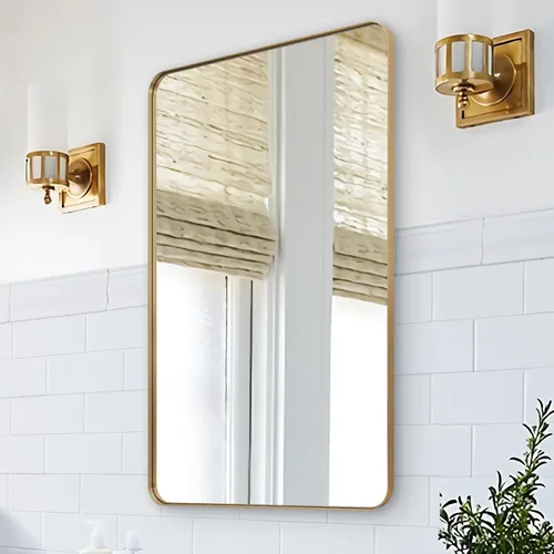 Miniatura 8 de ANDY STAR - Espejo de baño de 24 x 40 pulgadas dorado, marco de metal de acero inoxidable con esquina redondeada, panel de vidrio rectangular