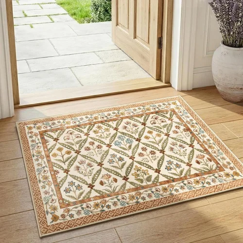 Miniatura 22 de jinchan Haden - Alfombra de entrada de 2 x 3 pulgadas, diseño floral vintage, lavable, suave, antideslizante, de pelo bajo, para puerta, cocina