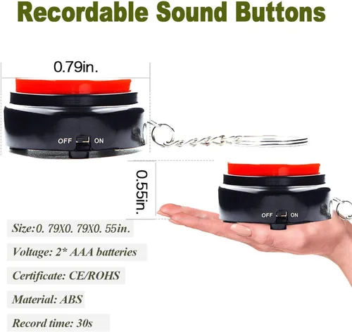 Miniatura 5 de Botón de conversación grabable con llavero, botón de sonido de grabación de voz de los años 20, zumbadores divertidos botones para grabar tus
