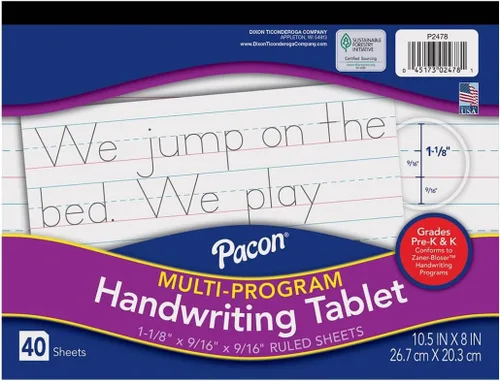 Miniatura 7 de Pacon Papel de Escritura a Mano, Zaner-Bloser Grados Pre-K y K, Rayado 1-1/8" x 9/16" x 9/16", 10-1/2" x 8", Reglado Largo, 40 Hojas