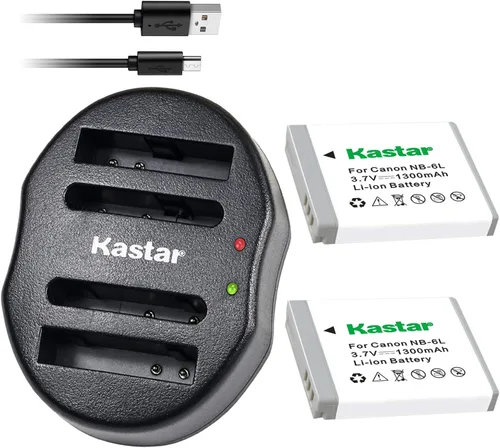 Kastar Batería (X2) y cargador USB dual para Canon NB-6L y PowerShot SX710 HS SX530 HS SX520 HS SX510 HS SX500 IS SX700SX280 SX260 SX170 SD1300
