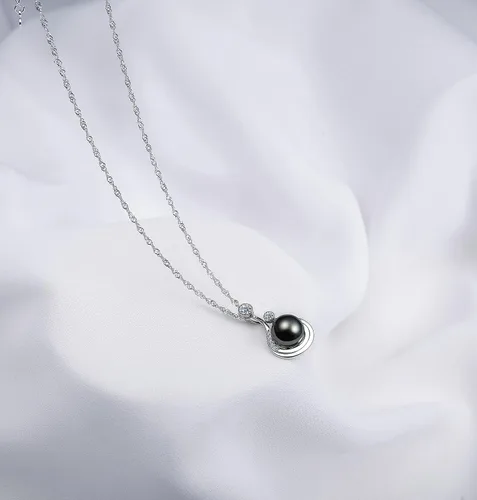 Miniatura 4 de QuakerBrid - Collar de perlas negras auténticas de calidad AAAA de 0.394in, redondo, con colgante de perlas negras cultivadas en el mar del Sur