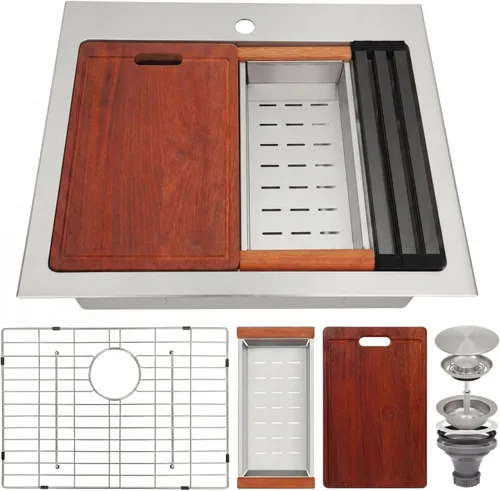 Miniatura 15 de Fregadero de cocina dorado, fregadero de cocina empotrado de 30 x 18 pulgadas, fregadero de acero inoxidable calibre 16 Oro