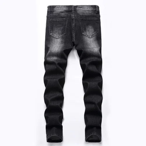 Miniatura 2 de Pantalones de mezclilla de motociclista para niño, ajustados, rasgados, desgastados, elásticos, elegantes y modernos
